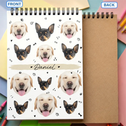 Back To School, Custom Photo, Pet Lovers, Playful, Cut-Face Photo - Custom Photo Dog Cat Family Portrait - Personalized Sketchbook