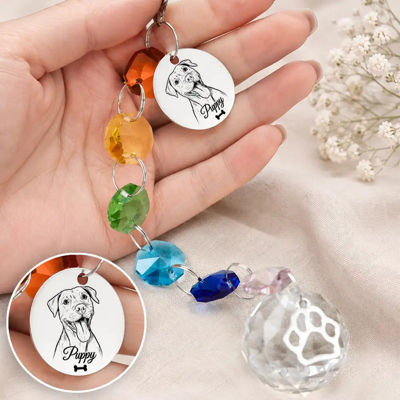 Art Design,Christmas,Pet Memorial,Sympathetic,Pet Lovers,Memorial,Photo - Pencil Sketch - Bold - Custom Photo Dog Cat Forever Love Pencil Sketch - Personalized Crystal Suncatcher With Charm