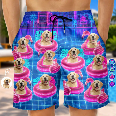 Custom Photo Dog Cat Kid On Floating Paradise - Personalized Unisex Beach Shorts