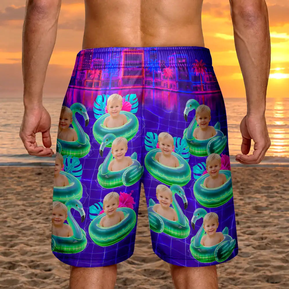 Custom Photo,Summer,Top Market,Pet Dad,Pet Lovers,Gift For Father,Playful,Remove BG Photo - Custom Photo Dog Cat Kid On Floating Paradise - Personalized Unisex Beach Shorts