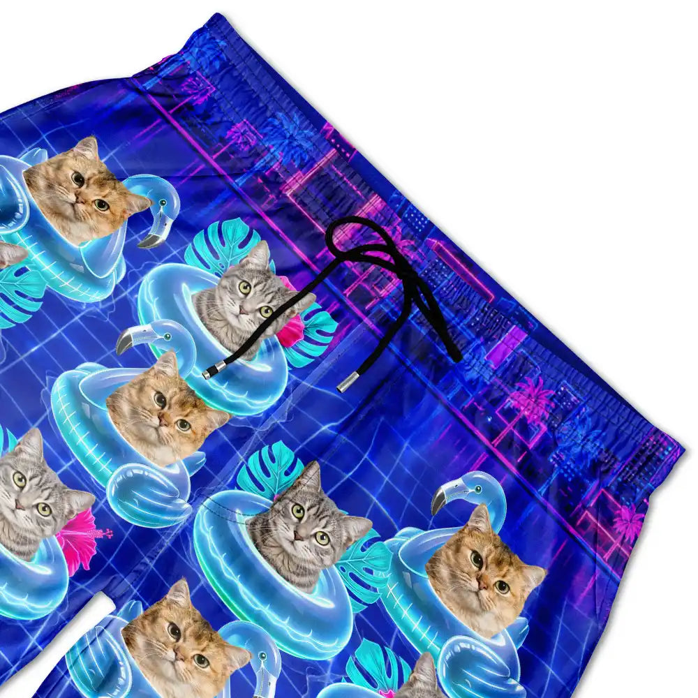 Custom Photo,Summer,Top Market,Pet Dad,Pet Lovers,Gift For Father,Playful,Remove BG Photo - Custom Photo Dog Cat Kid On Floating Paradise - Personalized Unisex Beach Shorts