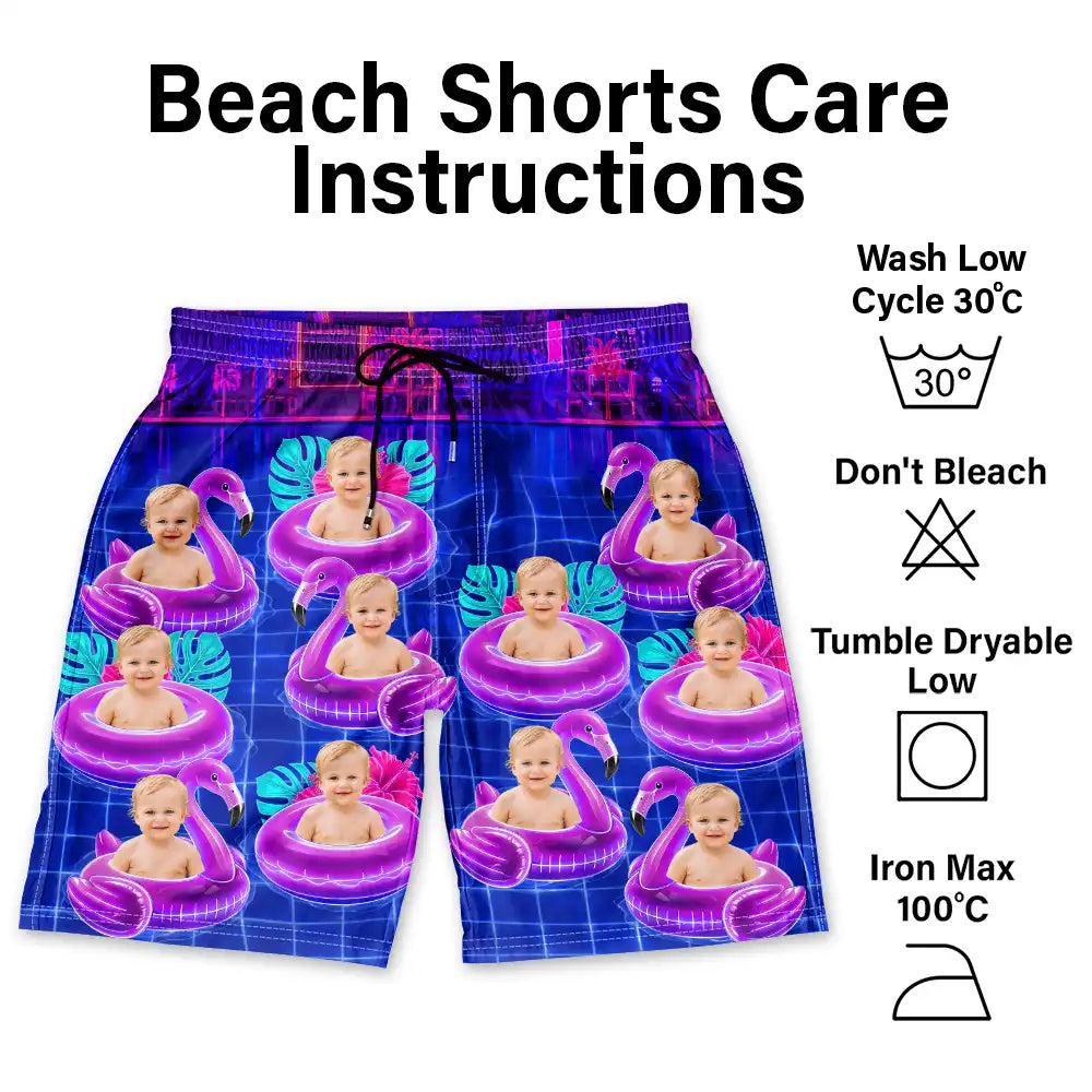 Custom Photo,Summer,Top Market,Pet Dad,Pet Lovers,Gift For Father,Playful,Remove BG Photo - Custom Photo Dog Cat Kid On Floating Paradise - Personalized Unisex Beach Shorts