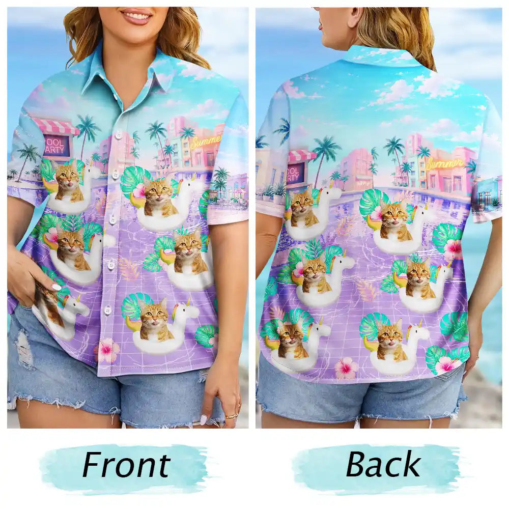 Custom Photo,Summer,Top Market,Pet Dad,Pet Lovers,Gift For Father,Playful,Remove BG Photo - Custom Photo Dog Cat Kid Summer Poolside - Personalized Hawaiian Shirt