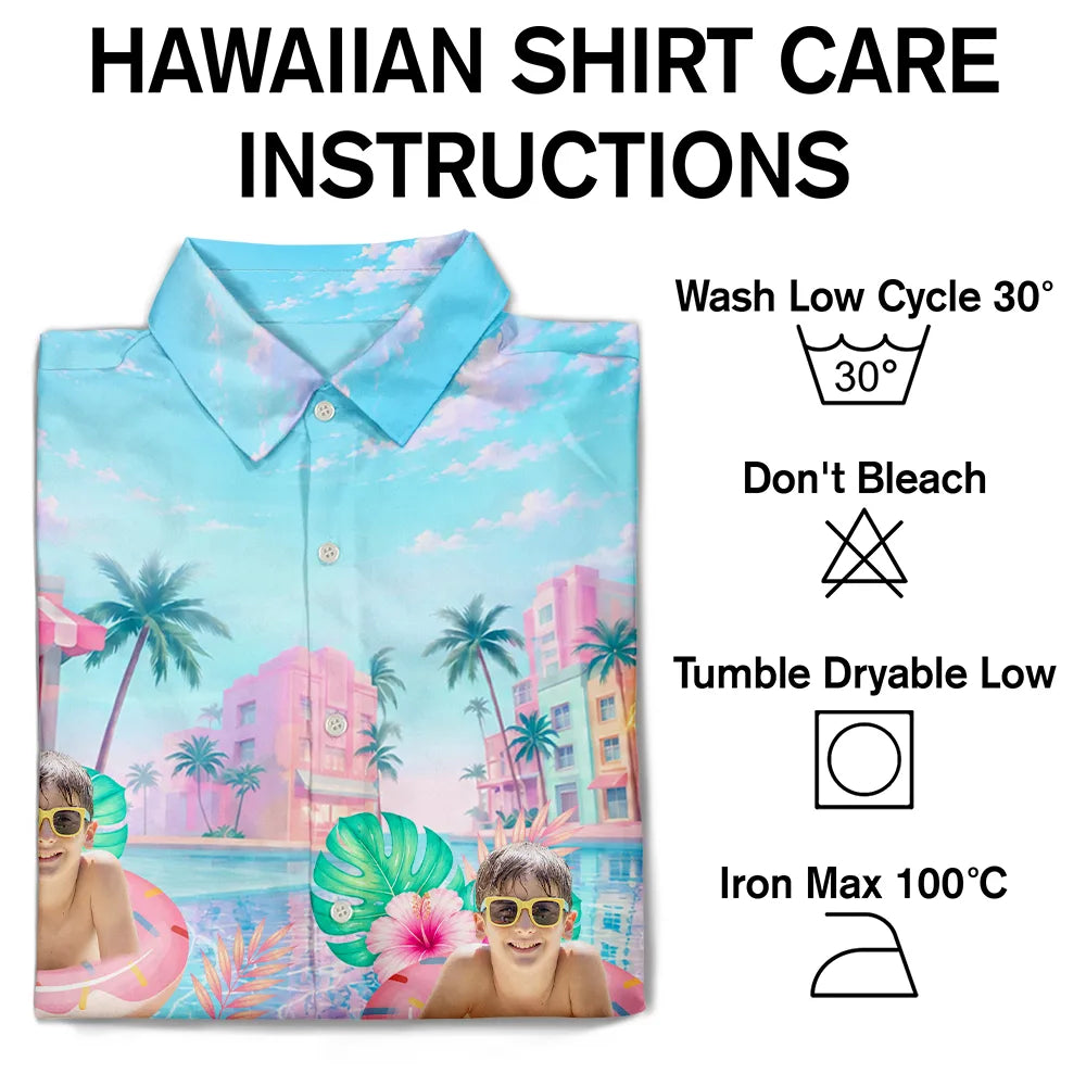 Custom Photo,Summer,Top Market,Pet Dad,Pet Lovers,Gift For Father,Playful,Remove BG Photo - Custom Photo Dog Cat Kid Summer Poolside - Personalized Hawaiian Shirt