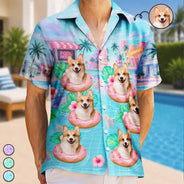 Custom Photo,Summer,Top Market,Pet Dad,Pet Lovers,Gift For Father,Playful,Remove BG Photo - Custom Photo Dog Cat Kid Summer Poolside - Personalized Hawaiian Shirt