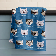 Happy,Dog Lovers,Pet Lovers,Cat Lovers - Custom Photo Dog Cat Pet Funny Face - Personalized Kitchen Towel