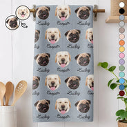 Happy,Dog Lovers,Pet Lovers,Cat Lovers - Custom Photo Dog Cat Pet Funny Face - Personalized Kitchen Towel