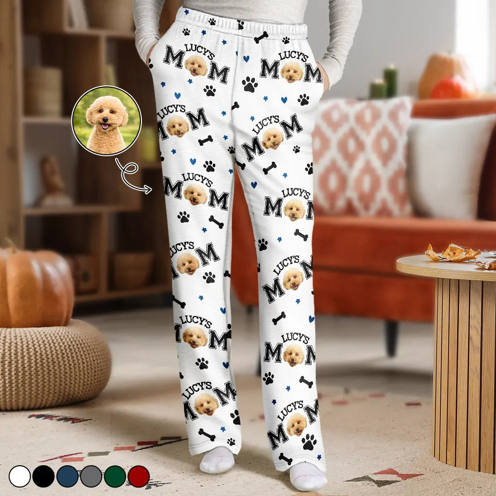 Dog Mom,Dog Lovers,Non-Eng - Custom Photo Dog Mom With Paw And Bone Pattern - Personalized Pajama Pants