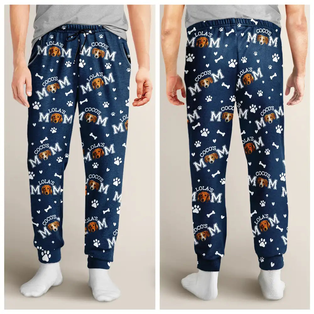 Dog Mom,Dog Lovers,Non-Eng - Custom Photo Dog Mom With Paw And Bone Pattern - Personalized Pajama Pants