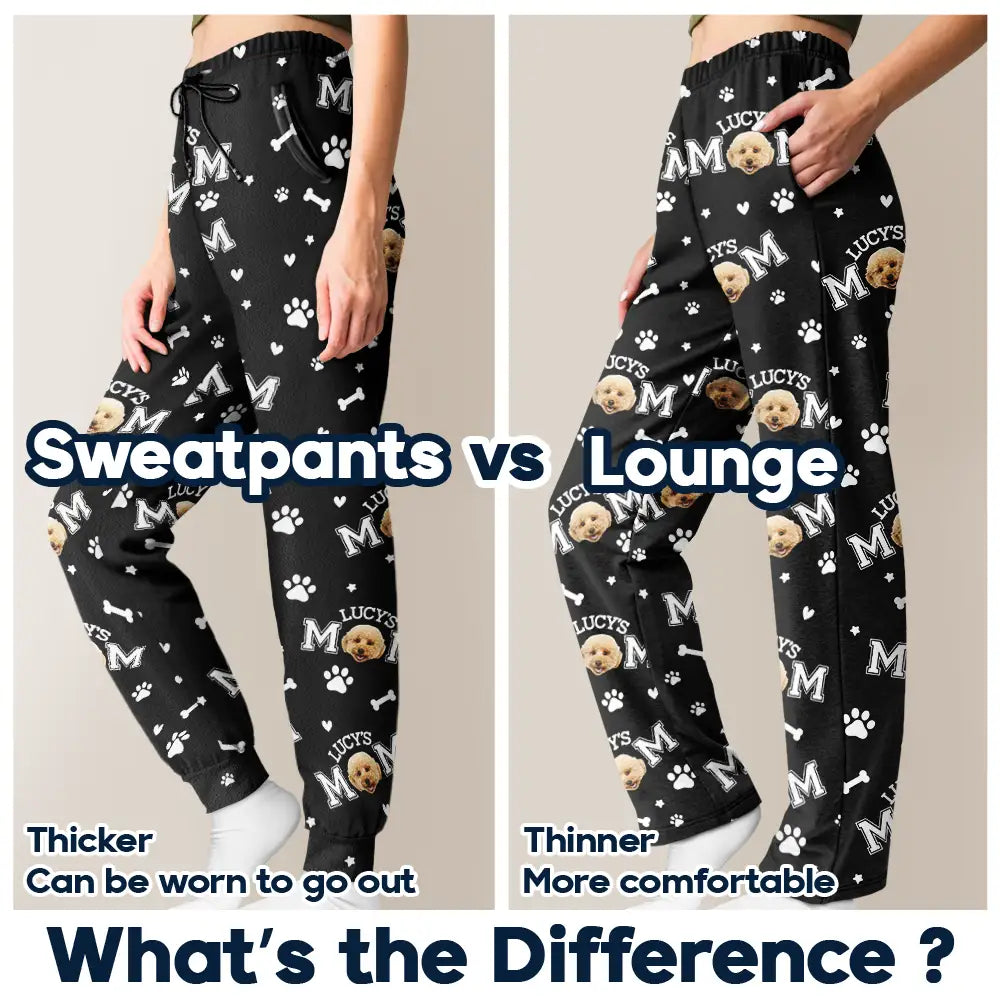 Dog Mom,Dog Lovers,Non-Eng - Custom Photo Dog Mom With Paw And Bone Pattern - Personalized Pajama Pants