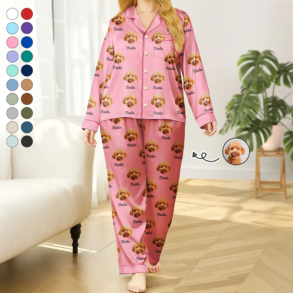 Custom Photo Dog & Cat Portrait - Personalized Satin Pajama Set