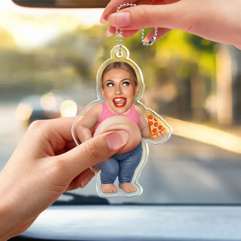 Humorous, Custom Photo, Gift For Yourself, Cut-Face Photo - Custom Photo Drive Safe And Poke This Belly - Personalized Squishy Acrylic Car Hanger