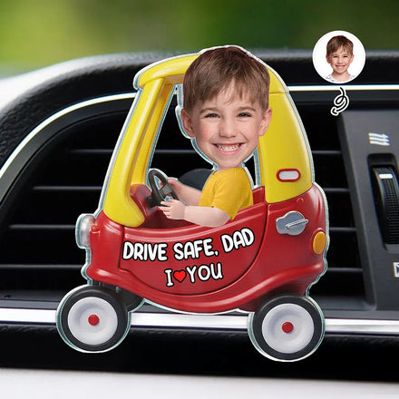 Custom Photo Drive Safe Dad Papa 3D Effect Funny Car - Personalized Acrylic Car Vent Clip