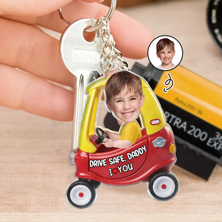 Custom Photo Drive Safe Dad Papa 3D Effect Funny Car - Personalized Acrylic Keychain