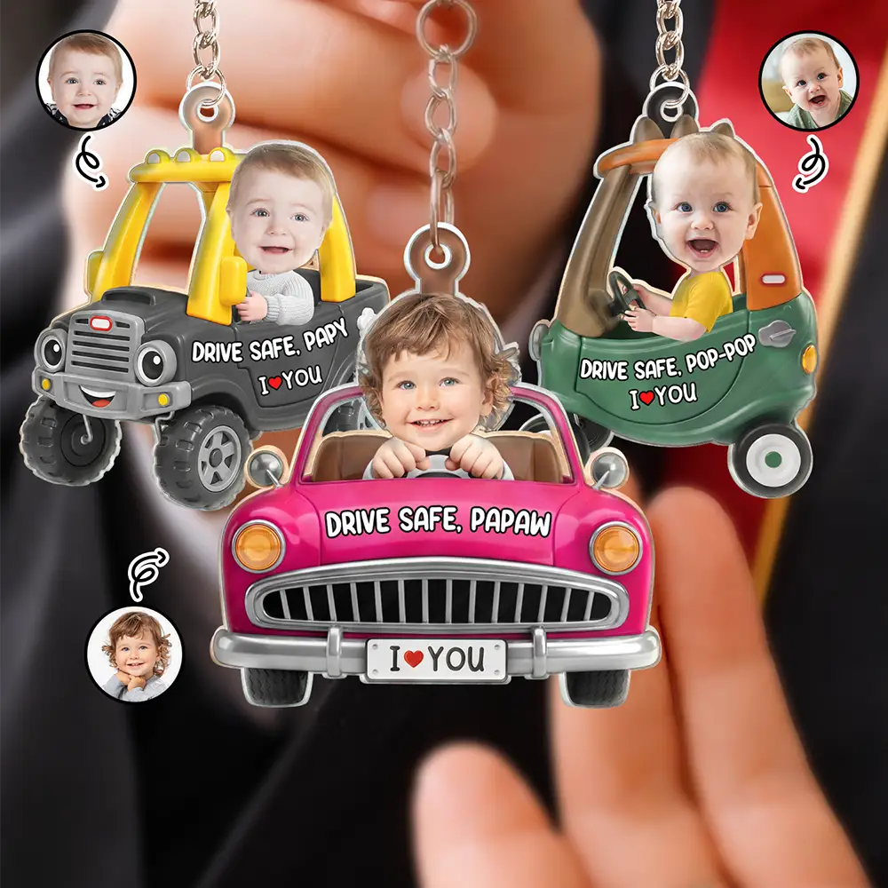 Gift For Father, Gift For Grandpa, Photo, Icon, Adorable - Custom Photo Drive Safe Dad Papa 3D Effect Funny Car - Personalized Acrylic Keychain
