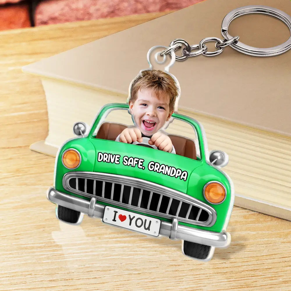 Gift For Father, Gift For Grandpa, Photo, Icon, Adorable - Custom Photo Drive Safe Dad Papa 3D Effect Funny Car - Personalized Acrylic Keychain