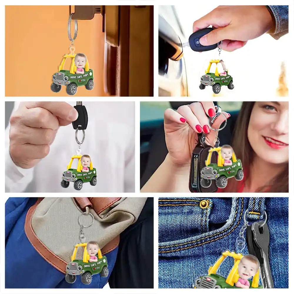 Gift For Father, Gift For Grandpa, Photo, Icon, Adorable - Custom Photo Drive Safe Dad Papa 3D Effect Funny Car - Personalized Acrylic Keychain