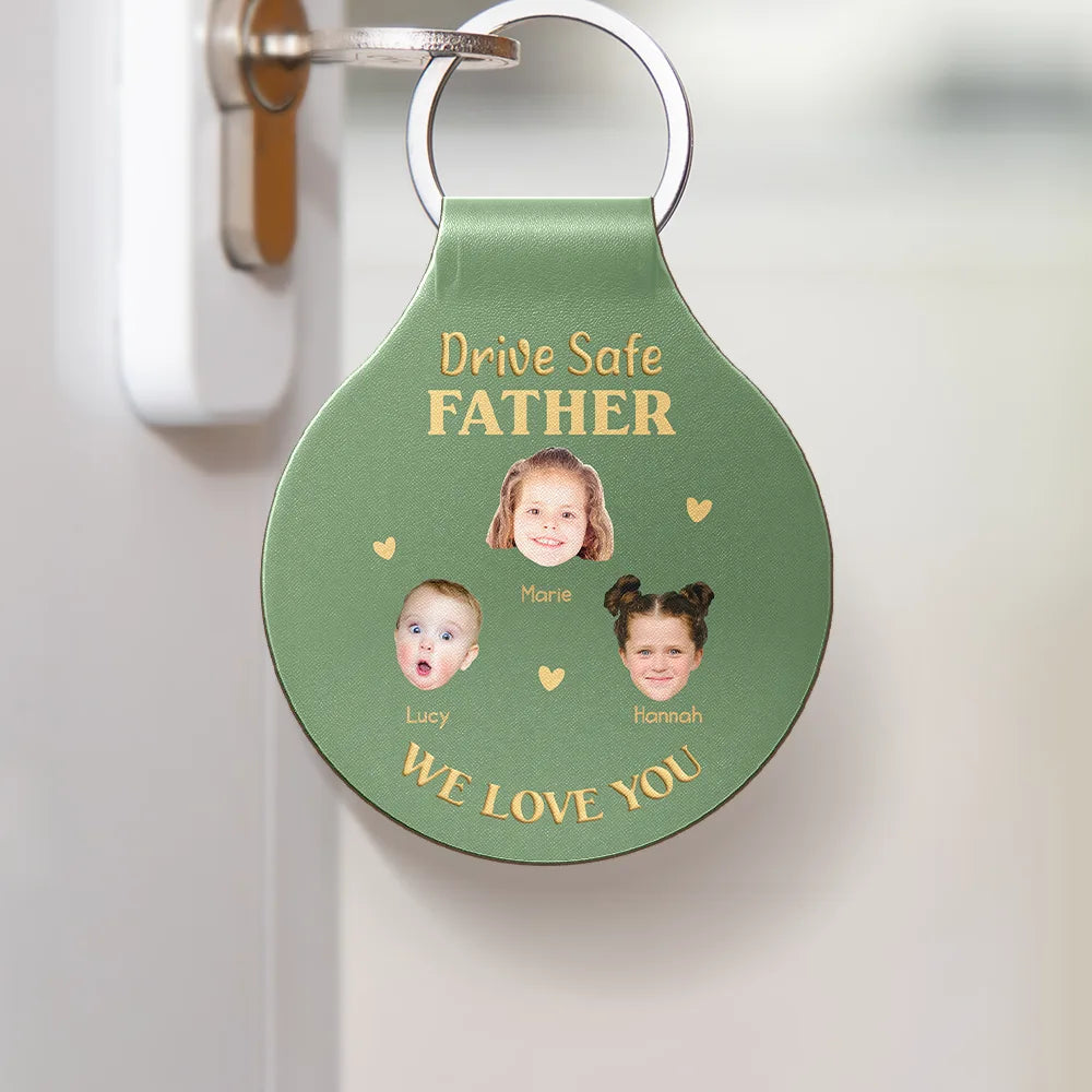 Gift For Father,Gift For Grandpa,Non-Eng,Photo,Adorable - Custom Photo Drive Safe Daddy I Love You - Personalized Custom Shaped Leather Keychain