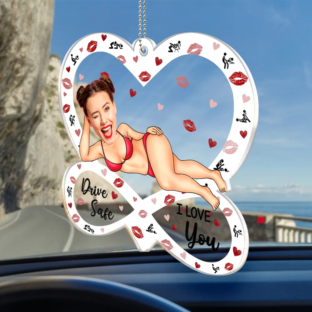 Gift For Couples,Old Couples,Funny,Gift For Husband,Gift For Wife - Custom Photo Drive Safe I F*cking Love You Funny - Personalized Acrylic Car Hanger