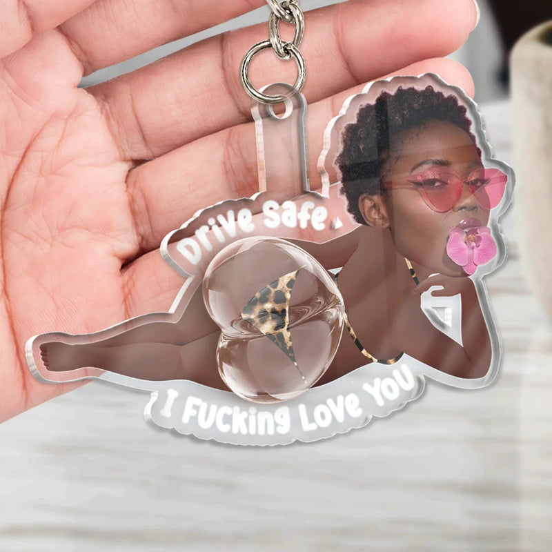 Gift For Husband,Humorous,Custom Photo,Summer,Gift For Couples,Cut-Face Photo - Custom Photo Drive Safe I Love You - Personalized Squishy Acrylic Keychain