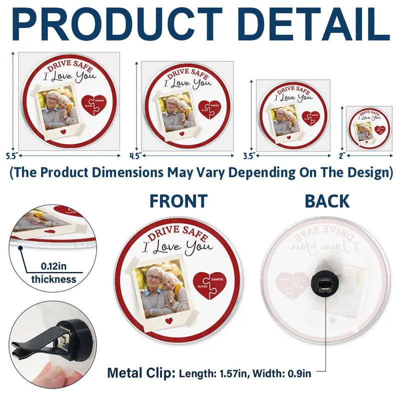 Gift For Couples,Gift For Wife,Gift For Husband,Gift For Boyfriend,Gift For Girlfriend,Love - Custom Photo Drive Safe I Love You Couples - Personalized Acrylic Car Vent Clip