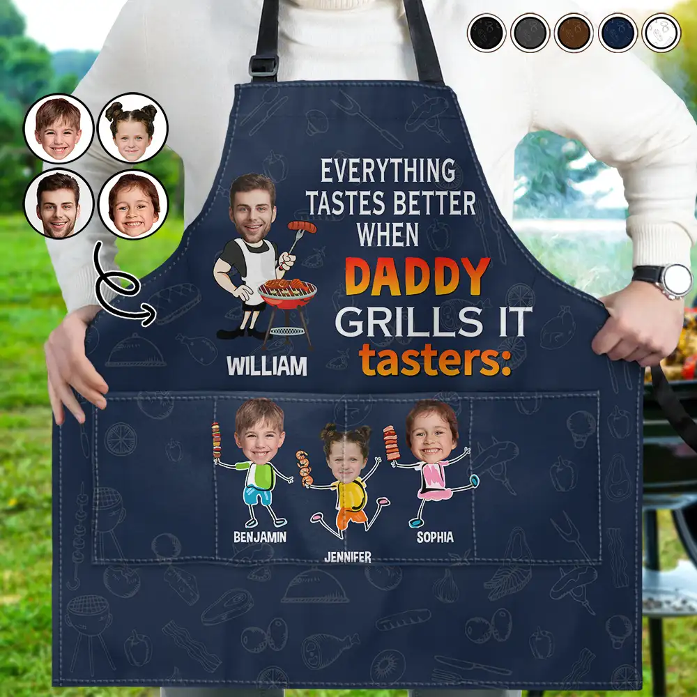Custom Photo Everything Tastes Better When Daddy Grills It - Personalized Apron