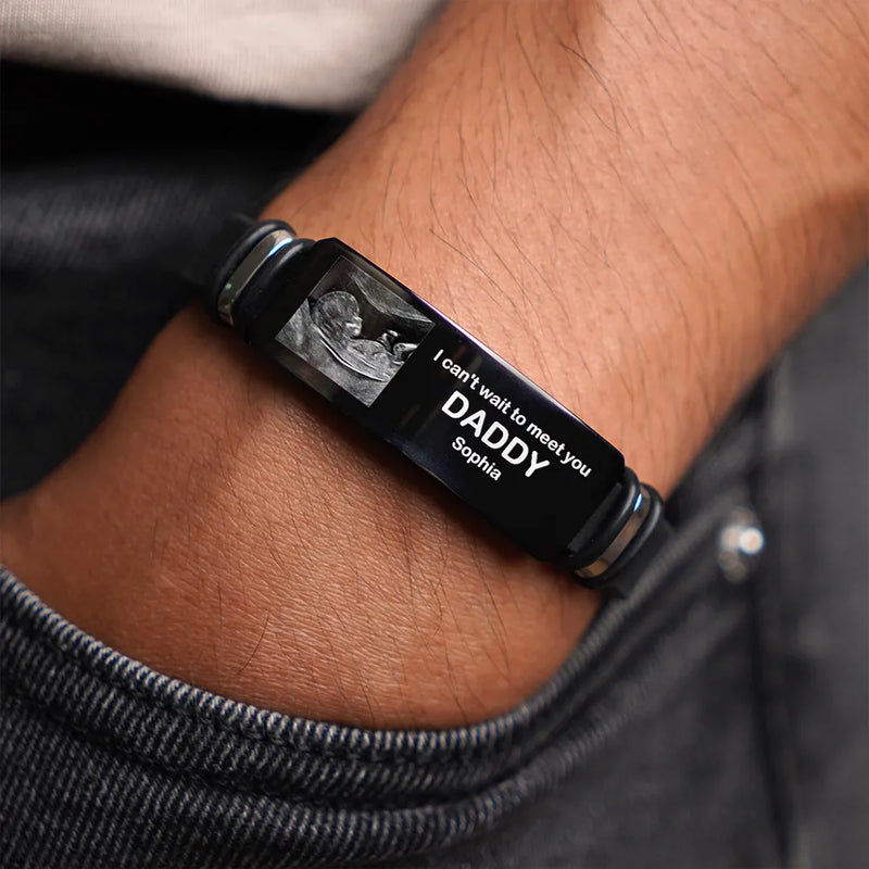 Custom Photo,New baby,New Dad,Gift For Father,Non-Eng,Photo,Adorable - Custom Photo Expecting Dad Now You Can Carry Me Too - Personalized Engraved Bracelet