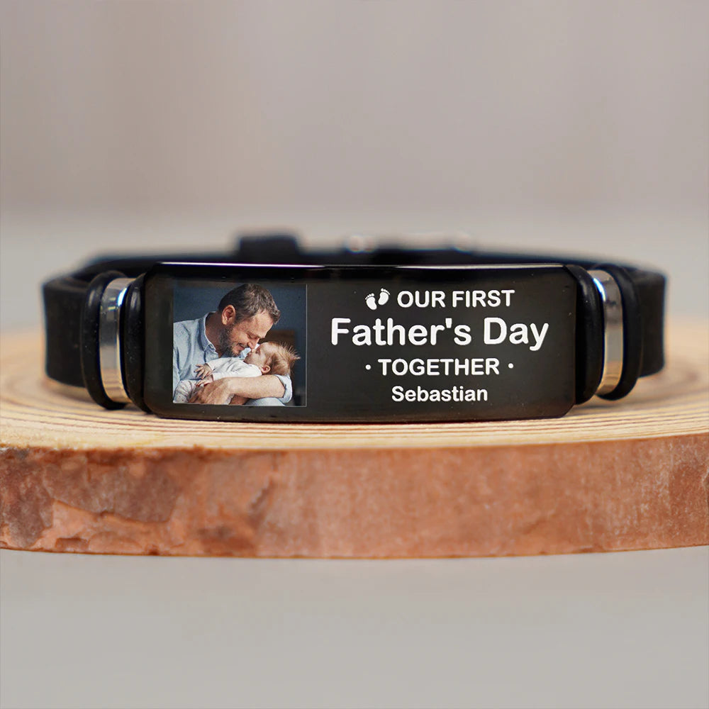 Custom Photo,New baby,New Dad,Gift For Father,Non-Eng,Photo,Adorable - Custom Photo Expecting Dad Now You Can Carry Me Too - Personalized Engraved Bracelet