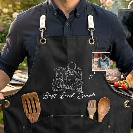 Custom Photo Faceless Outline Sketch Best Flipping Dad Ever - Personalized Embroidered Apron