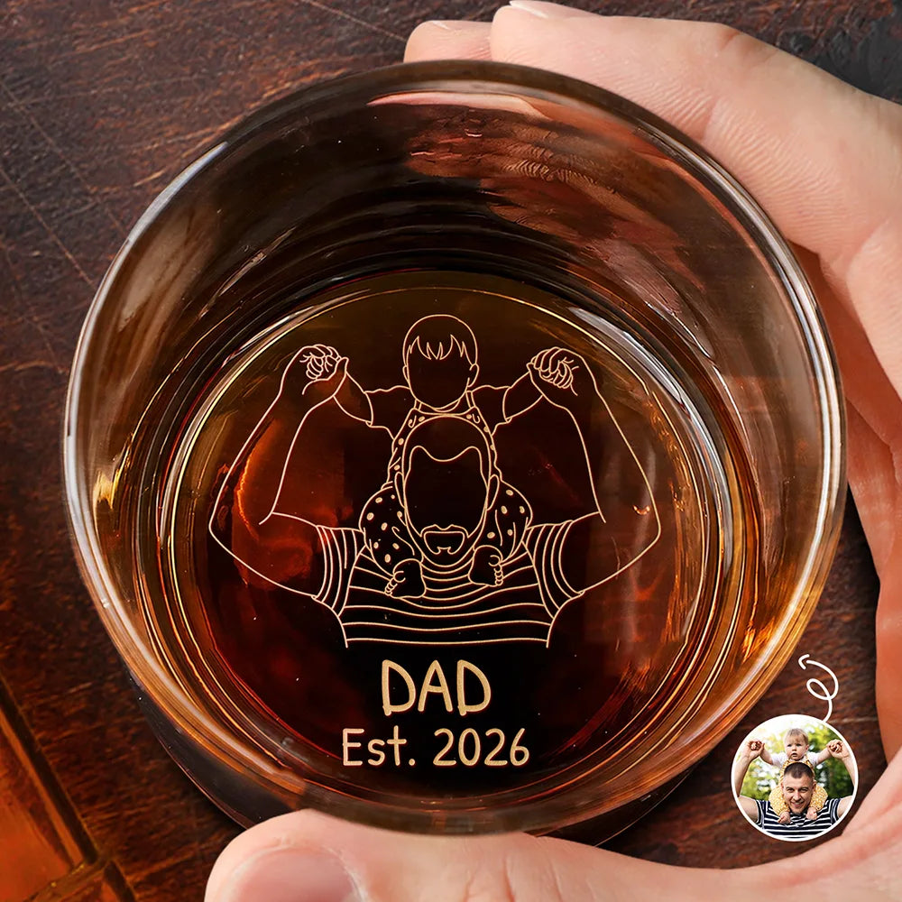 Custom Photo Faceless Outline Sketch Dad Est Grandpa Papa - Personalized Engraved Whiskey Glass