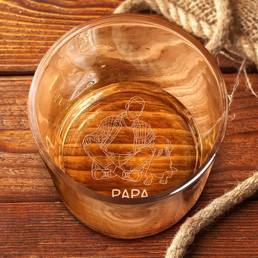 Gift For Husband,Gift For Yourself,Gift For Men,Gift For Father,Gift For Grandpa,Non-Eng,Photo - Faceless Outline Sketch,Cozy - Custom Photo Faceless Outline Sketch Dad Est Grandpa Papa - Personalized Engraved Whiskey Glass