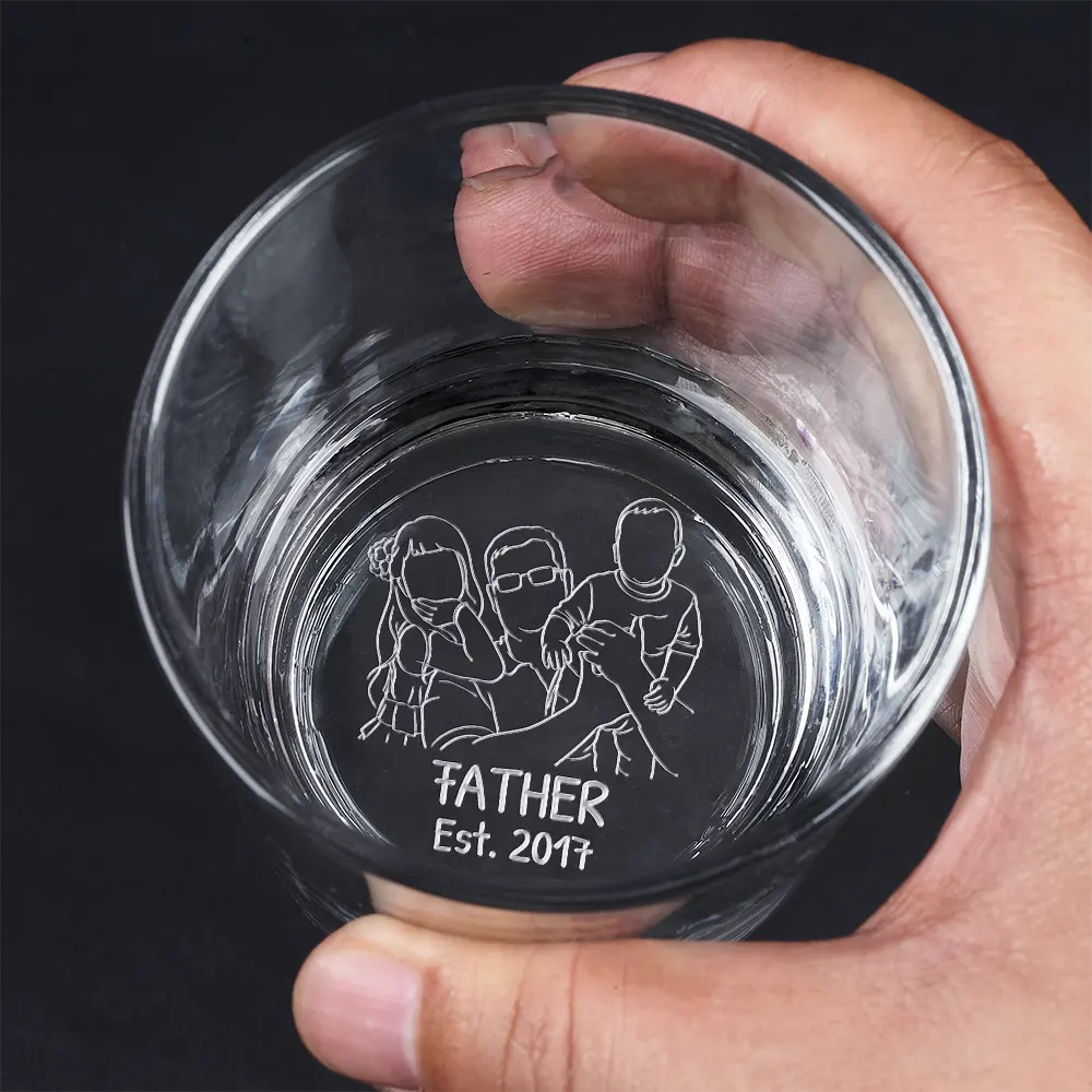 Gift For Husband,Gift For Yourself,Gift For Men,Gift For Father,Gift For Grandpa,Non-Eng,Photo - Faceless Outline Sketch,Cozy - Custom Photo Faceless Outline Sketch Dad Est Grandpa Papa - Personalized Engraved Whiskey Glass