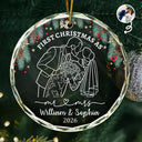 Art Design,Christmas,Married Couple,Romantic,Gift For Couples,Photo - Faceless Outline Sketch - Custom Photo Faceless Outline Sketch First Christmas As Mr. & Mrs. - Personalized Circle Glass Ornament
