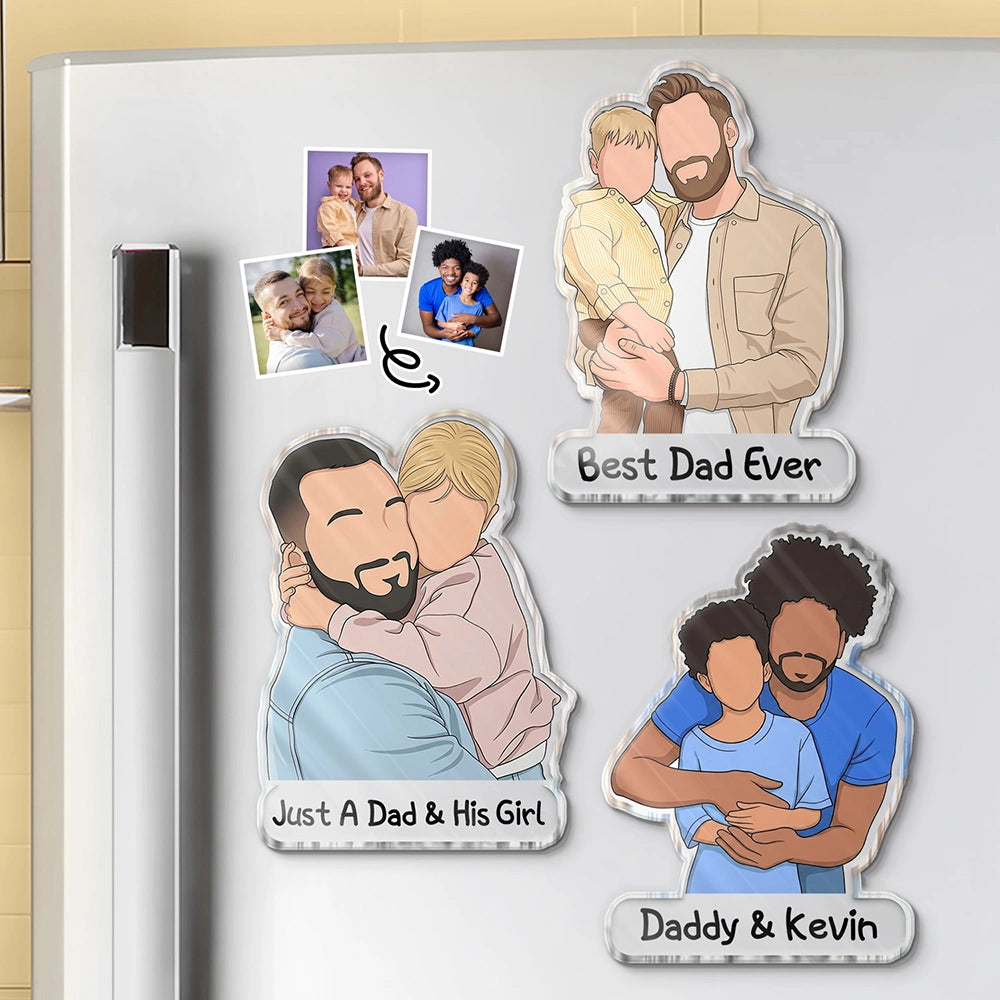 Gift For Husband,Gift For Wife,Parents,Gift For Father,Gift For Mother,Gift For Grandpa,Gift For Grandma,Happy,Cat Mom - Custom Photo Faceless Portrait Best Dad Mom Ever - Personalized Acrylic Magnet