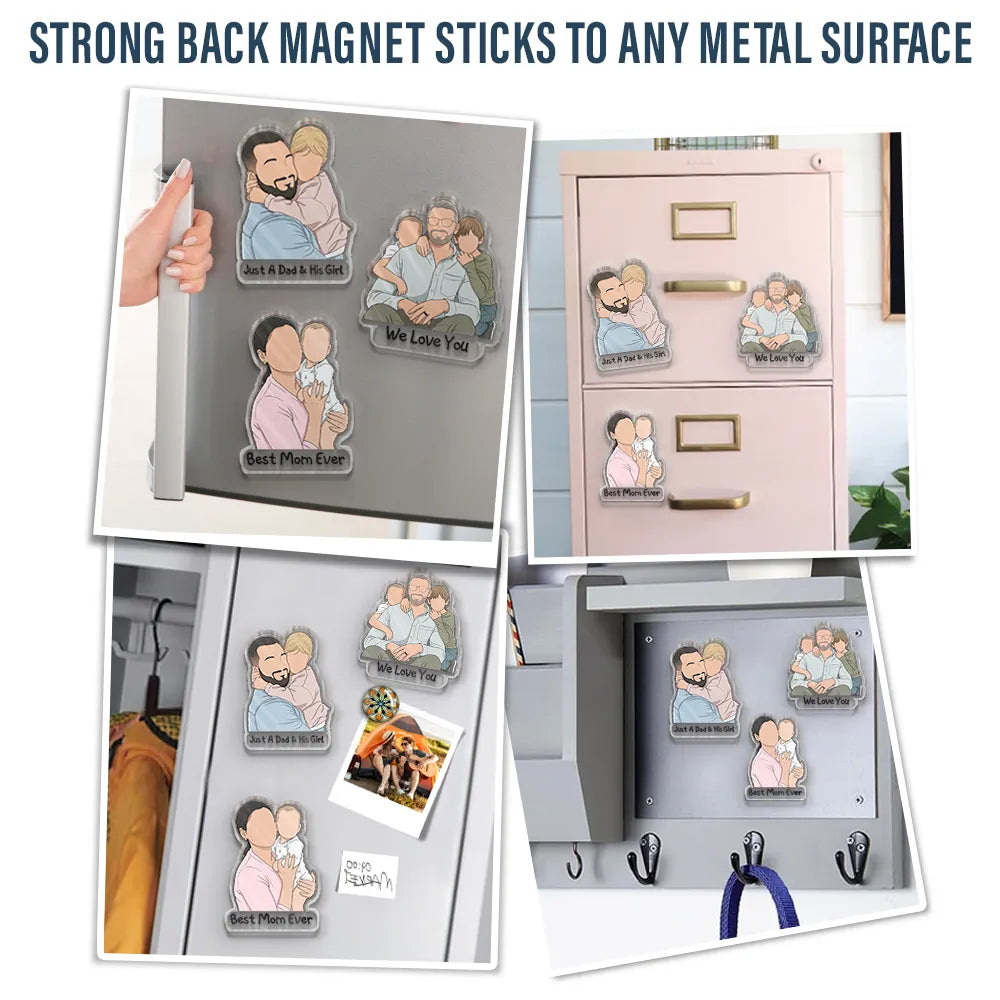 Gift For Husband,Gift For Wife,Parents,Gift For Father,Gift For Mother,Gift For Grandpa,Gift For Grandma,Happy,Cat Mom - Custom Photo Faceless Portrait Best Dad Mom Ever - Personalized Acrylic Magnet