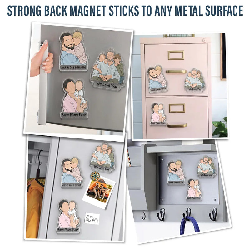 Gift For Husband,Gift For Wife,Parents,Gift For Father,Gift For Mother,Gift For Grandpa,Gift For Grandma,Happy,Cat Mom - Custom Photo Faceless Portrait Best Dad Mom Ever - Personalized Acrylic Magnet