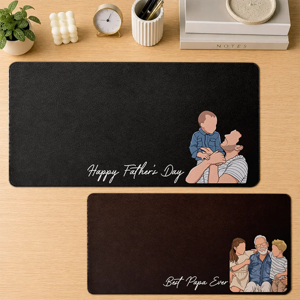 Gift For Husband,Gift For Grandpa,Gift For Father,Dad - Children,Grandpa - Grandkids,Photo - Faceless Portrait ,Sentimental - Custom Photo Faceless Portrait Best Dad Papa Ever We Love You - Personalized Leather Desk Mat