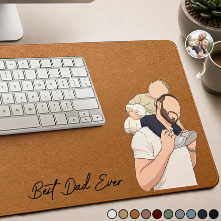 Custom Photo Faceless Portrait Best Dad Papa Ever We Love You - Personalized PU Leather Desk Mat