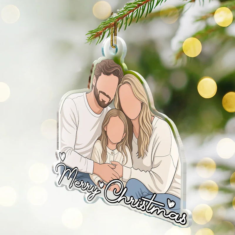 Adorable,Art Design,Christmas,Family,Photo - Faceless Portrait - Custom Photo Faceless Portrait Family Dad Mom - Personalized Custom Shaped Acrylic Ornament