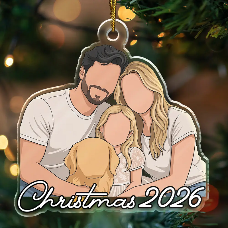 Adorable,Art Design,Christmas,Family,Photo - Faceless Portrait - Custom Photo Faceless Portrait Family Dad Mom - Personalized Custom Shaped Acrylic Ornament