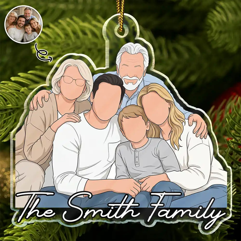 Adorable,Art Design,Christmas,Family,Photo - Faceless Portrait - Custom Photo Faceless Portrait Family Dad Mom - Personalized Custom Shaped Acrylic Ornament