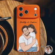 Gift For Father,Gift For Grandpa,Pet Lovers,Pet Dad,Dog Lovers,Dog Dad,Cat Lovers,Cat Dad,Non-Eng,Photo - Faceless Portrait ,Proud - Custom Photo Faceless Portrait Family Dog Cat Potrait - Personalized Leather Phone Case