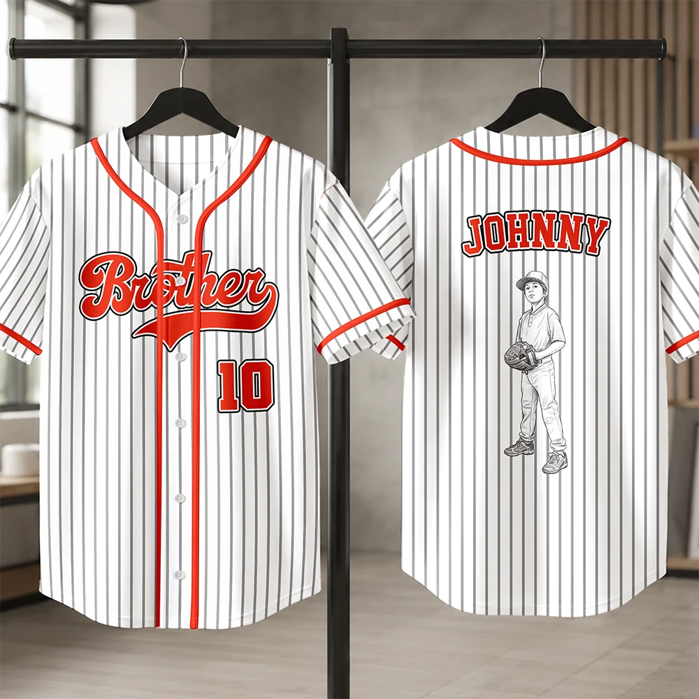 Baseball, Art Design, Back To School, Proud, Custom Photo, Family, Summer, Photo - Pencil Sketch - White BG - Custom Photo Pencil Sketch Art Family Mommy Daddy Baseball - Personalized Baseball Jersey Shirt
