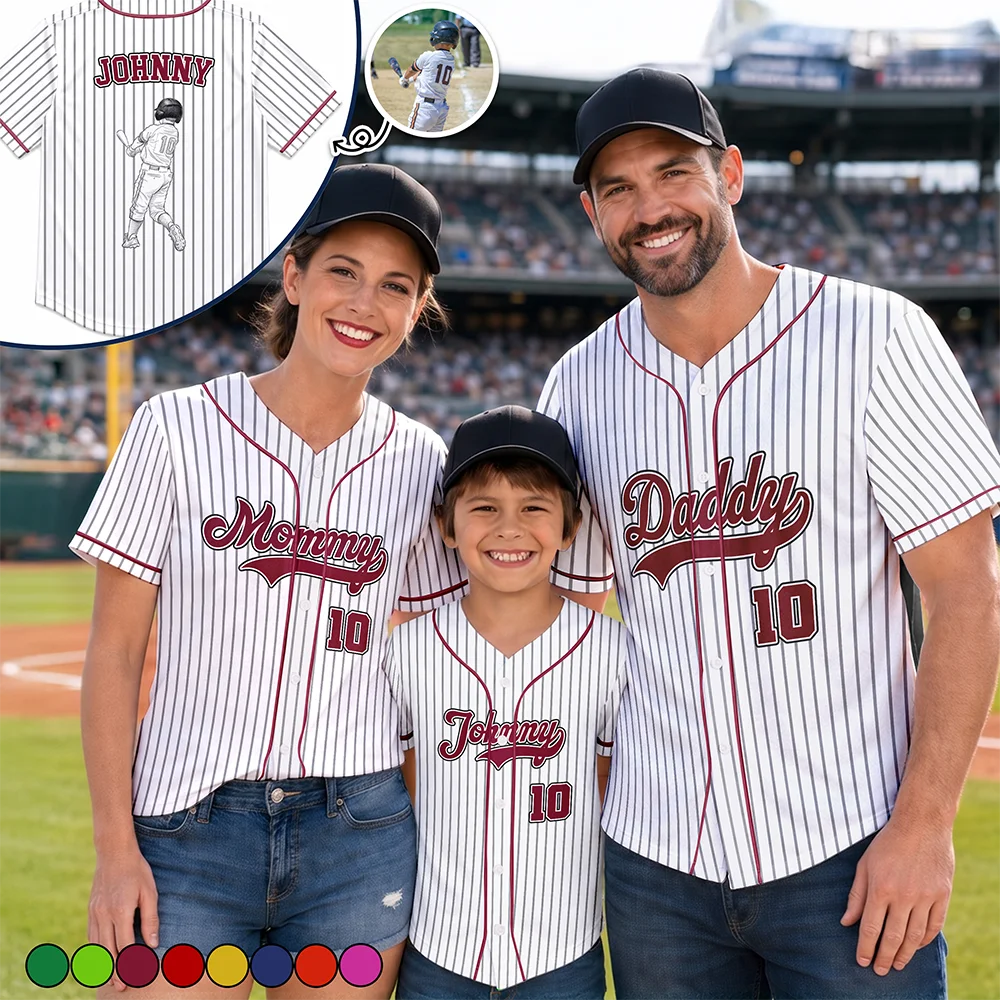 Baseball, Art Design, Back To School, Proud, Custom Photo, Family, Summer, Photo - Pencil Sketch - White BG - Custom Photo Pencil Sketch Art Family Mommy Daddy Baseball - Personalized Baseball Jersey Shirt