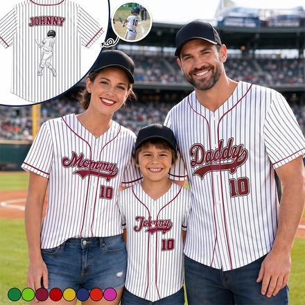 Custom Photo Pencil Sketch Art Family Mommy Daddy Baseball - Personalized Baseball Jersey Shirt