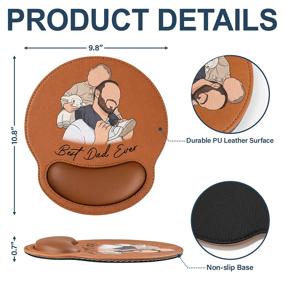 Gift For Father,Custom Photo,Art Design,Sentimental,Photo - Faceless Portrait - Custom Photo Faceless Portrait We Love You Best Dad Papa Ever - Personalized Leather Mouse Pad