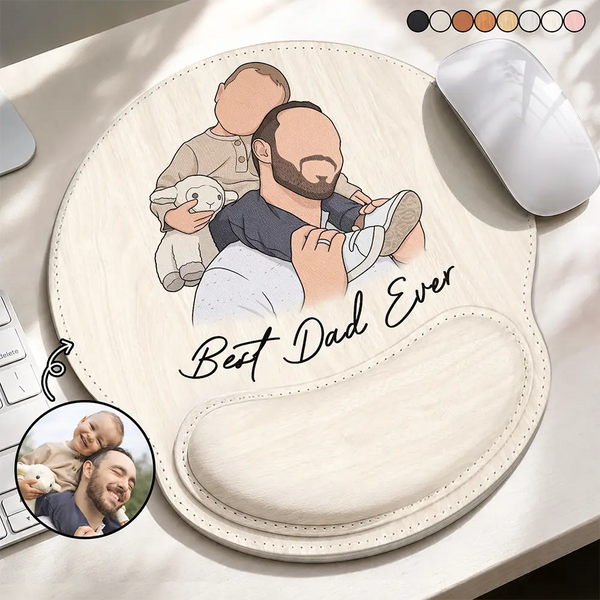 Gift For Father,Custom Photo,Art Design,Sentimental,Photo - Faceless Portrait - Custom Photo Faceless Portrait We Love You Best Dad Papa Ever - Personalized Leather Mouse Pad
