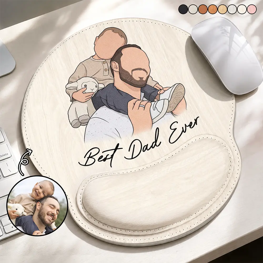 Gift For Father,Custom Photo,Art Design,Sentimental,Photo - Faceless Portrait - Custom Photo Faceless Portrait We Love You Best Dad Papa Ever - Personalized Leather Mouse Pad