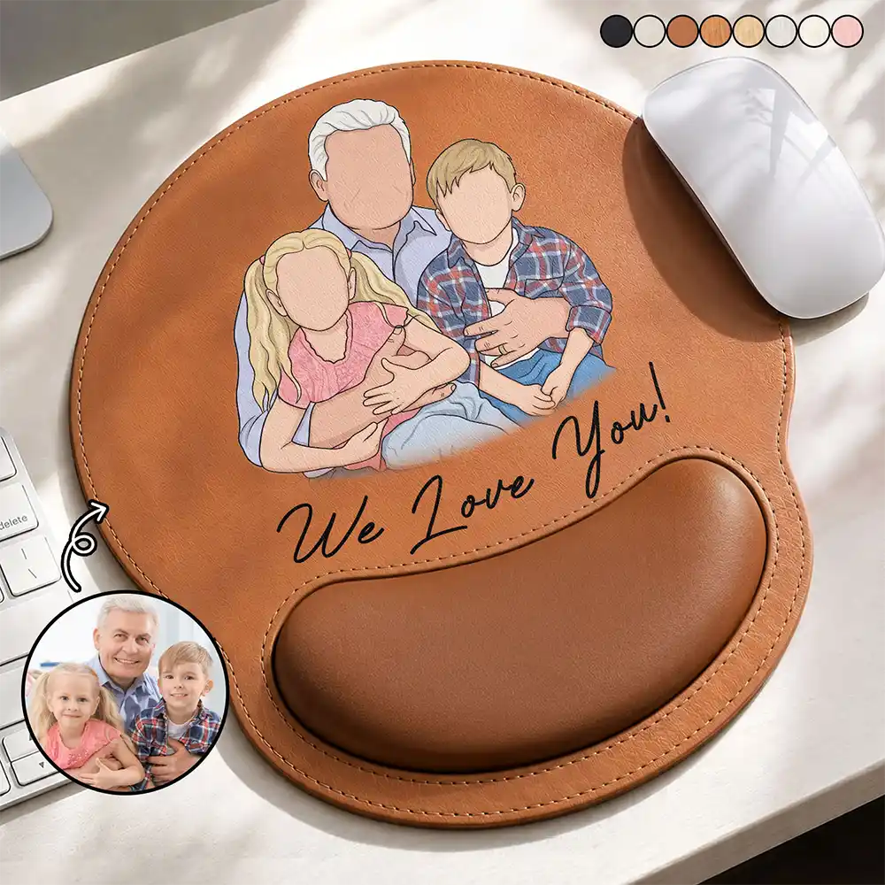 Gift For Father,Custom Photo,Art Design,Sentimental,Photo - Faceless Portrait - Custom Photo Faceless Portrait We Love You Best Dad Papa Ever - Personalized Leather Mouse Pad