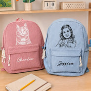Back To School, Custom Photo, Art Design, Family, Confident, Photo - Pencil Sketch - Bold - Custom Photo Family Besties Dog Cat Portrait Pencil Sketch - Personalized Corduroy Backpack